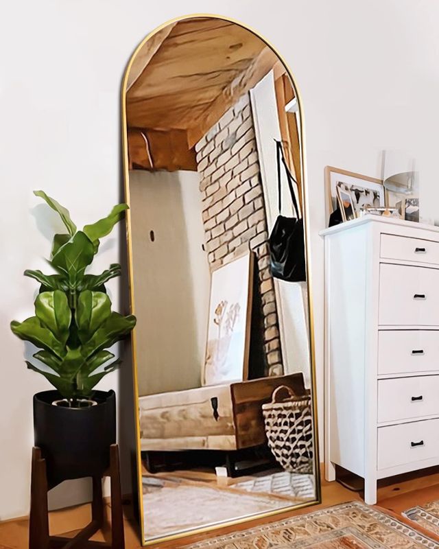 Photo 1 of Floor Mirror, Full Length Mirror with Stand, Arched Wall Mirror, Mirror Full Length, Gold Floor Mirror Freestanding, Wall Mounted Mirror for Bedroom Living Room, Gold