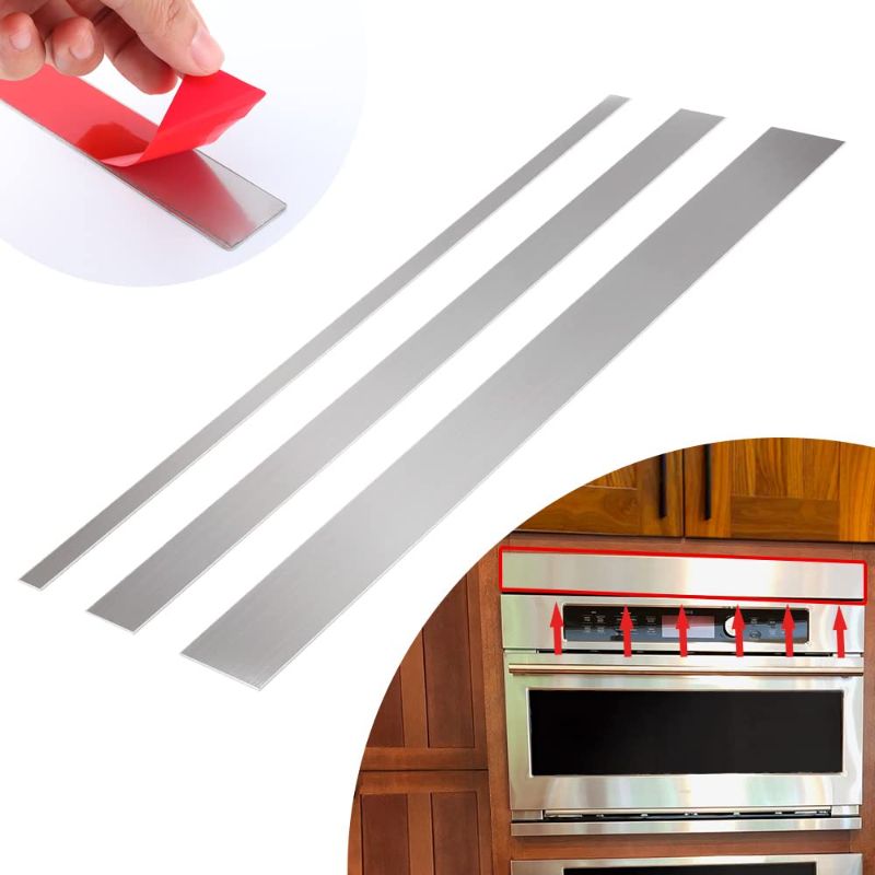 Photo 1 of 304 Brushed Stainless Steel Sheet Gap Filler, Metal Trim Strip for Wall Oven/Microwave Combo/Range/Cooktop, Self-Adhesive Gap Cover, 30" Long, 1'' Wide, 20Ga Thickness