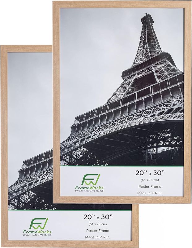 Photo 1 of FrameWorks 20” x 30” 2-Pack Natural Oak Back-Loading Wooden Poster Frame with Classic Edges
