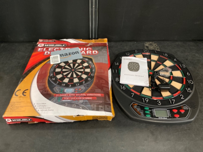 Photo 1 of WIN.MAX Electronic Dart Board Soft Tip Dartboard Set LCD Display with 12 Darts 100 Tips Power Adapter- no darts
