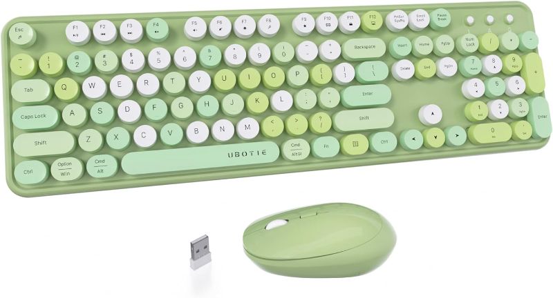 Photo 1 of UBOTIE Colorful Computer Wireless Keyboards Mouse Combos, Typewriter Flexible Keys Office Full-Sized Keyboard, 2.4GHz Dropout-Free Connection and Optical Mouse (Green-Colorful)
