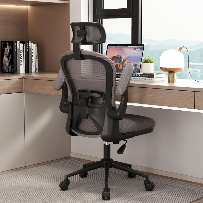 Photo 1 of Ergonomic Office Chairs with Adjustable Lumbar Support,Mesh Desk Chair with Adjustable Arms and Wheels,Computer Desk Chair for Home Office Essentials?Headrests,Black?
