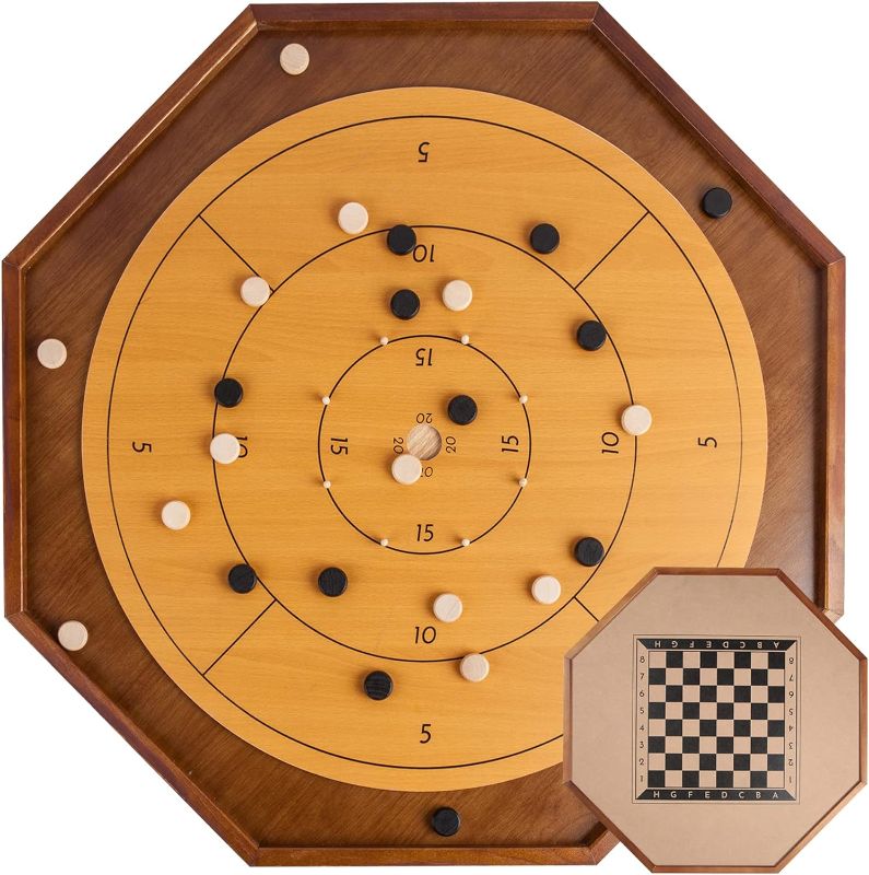 Photo 1 of Tournament Crokinole and Checkers, 30-Inch Official Crokinole Board Game with 26" Playing Surface, Canadian Heritage Tabletop Game for Two Players, Dexterity Krokinole Games for Families and Friends
