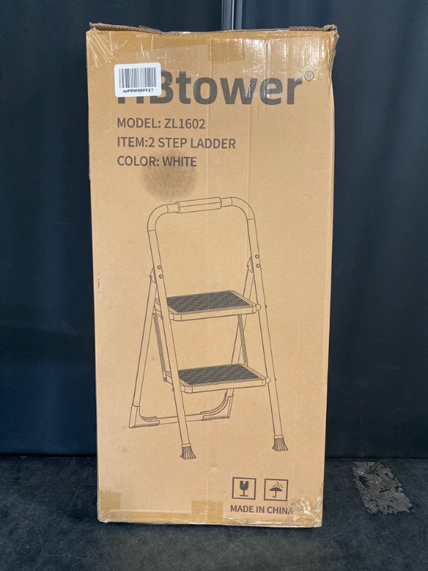 Photo 1 of HBTower Step Ladder, 2 Step Stool for Adults,2 Step Ladder Folding Step Stool with Cushioned Handle,330 lbs Capacity,Step Ladder with Wide Anti-Slip Pedal Ergonomic Design,White
