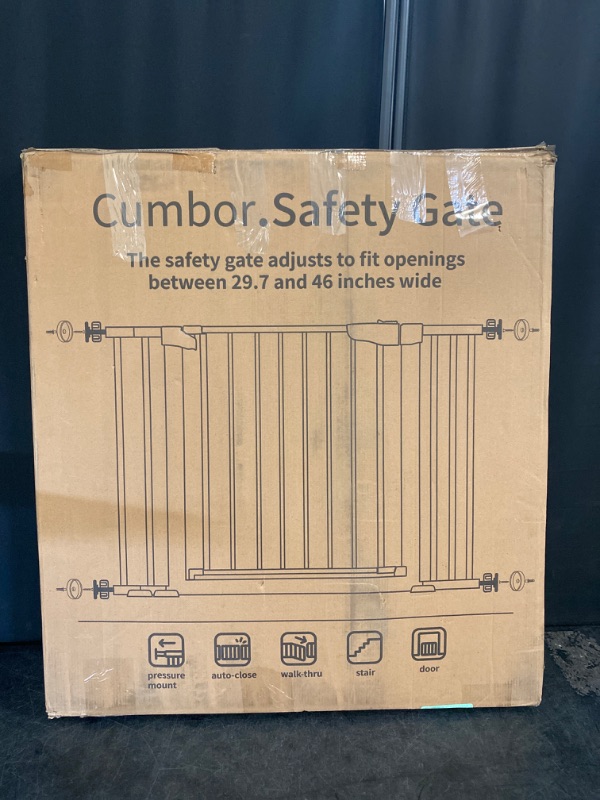 Photo 2 of Cumbor 29.7-46" Baby Gate for Stairs, Mom's Choice Awards Winner-Auto Close Dog Gate for the House, Easy Install Pressure Mounted Pet Gates for Doorways, Easy Walk Thru Wide Safety Gate for Dog, Black
