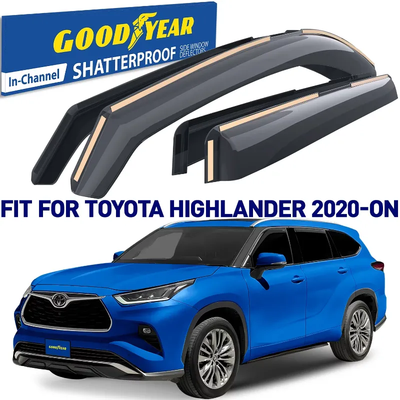 Photo 1 of Goodyear Shatterproof in-Channel Window Deflectors for Toyota Highlander 2020-2024, Rain Guards, Window Visors for Cars, Vent Deflector, Car Accessories, 4 pcs - GY003460LP
