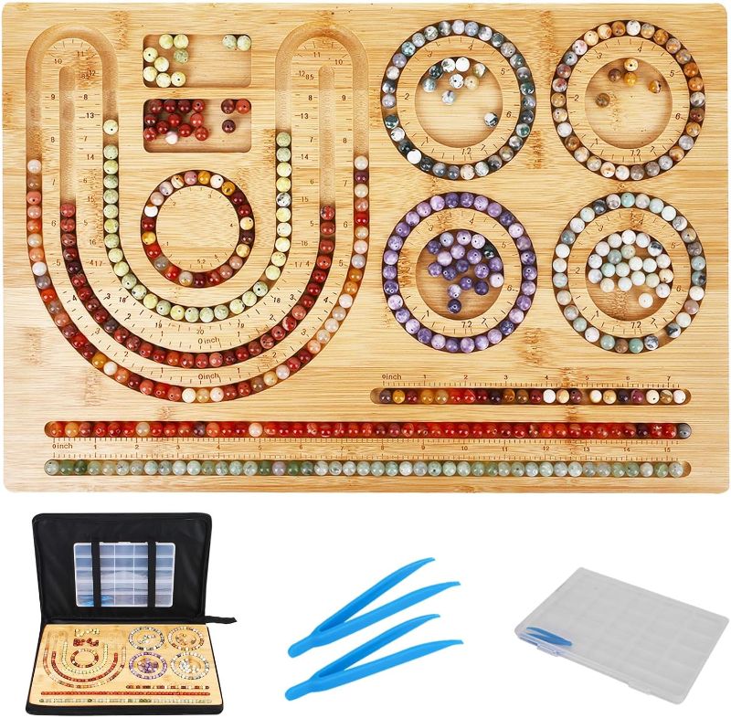Photo 1 of Orientrea Bamboo Combo Beading Board for Jewelry Bracelets Necklaces Making, Bamboo Bead Design Board for Jewelry Making, Bead Plate, Beading Mats Trays, DIY Design
