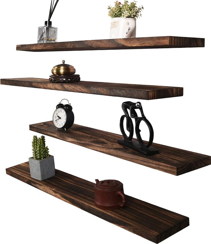 Photo 1 of 36 Inch Rustic Floating Shelves Wall Mounted Farmhouse Wooden Wall Shelf for Bathroom Kitchen Bedroom Living Room Set of 4 Brown

