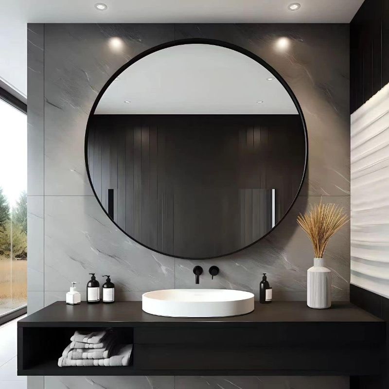 Photo 1 of USHOWER Black Round Mirror 30 Inch Bathroom Vanity Circle Mirror - Elegant Wall Mirror with Metal Frame for Living Room, Entryways
