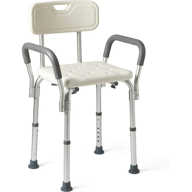 Photo 1 of Medline Shower Chair Bath Seat with Back and Padded Armrests, Height Adjustable, Supports up to 350 lbs., White
