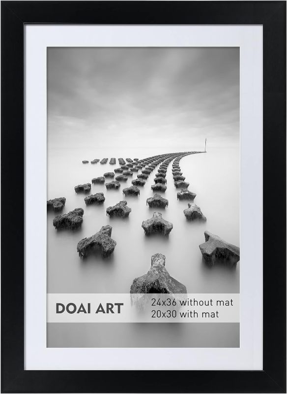 Photo 1 of DOAI ART 24x36 Poster Frame Black without Mat or 20x30 Picture Frame with Mat - Polished Plexiglass for Wall Vertically or Horizontally Display - Wall Mounting Hardware Included
