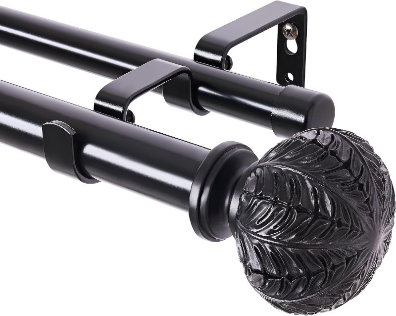 Photo 1 of Double Curtain Rods,WL.Rocaille 1 Inch Curtain Rods for Windows 66 to 120 Inches,Telescoping Dual Curtain Rod Set with End Cap,Adjustable Decorative Black Curtain Rods for Bedroom,Living Roomm
