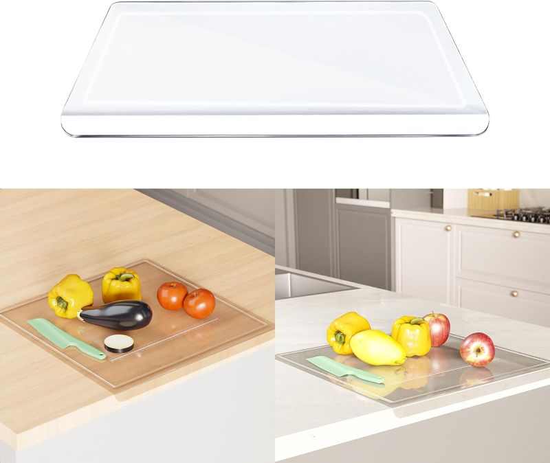 Photo 1 of Acrylic Cutting Board with Counter lip, New Thicker Clear Cutting Board for Countertop 18x16 Inch Non-Slip Large Cutting Boards, Kitchen Essentials, Heat resistant and prevents spills-- cracked
