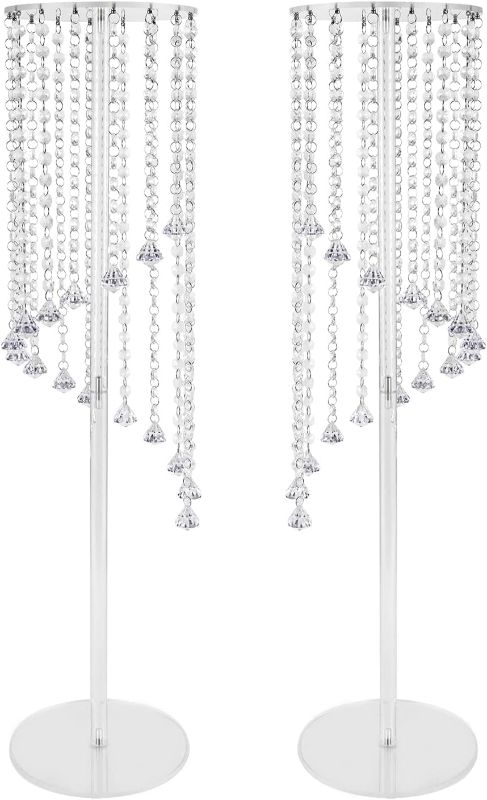 Photo 1 of 31.5 in. Tall Acrylic Centerpieces in Clear with Crystal Table Round Column Flower Stand (2-Piece)
