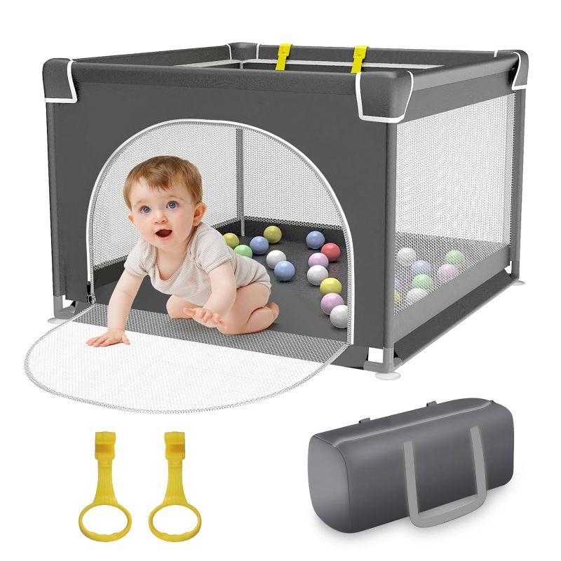 Photo 1 of Playpens for Babies and Toddlers, Small Baby Playpen with Soft Breathable Mesh, Small Baby Play Yard with Anti-Slip Base, Baby Fence Play Area with Pull-up Ring 36"x36"
