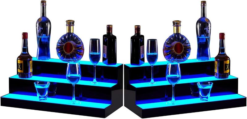 Photo 1 of 2 Pack LED Lighted Liquor Bottle Display Shelf,3-Step Lighted Liquor Bottle Shelf for Home/Commercial Bar, Acrylic Lighted Bottle Display with Remote & App Control
