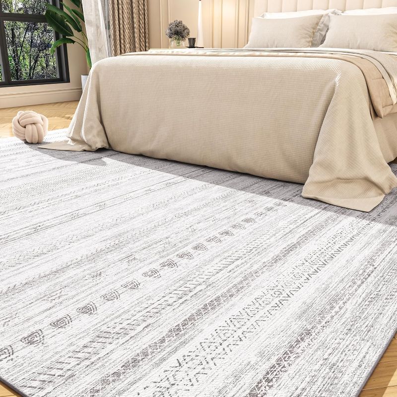 Photo 1 of tchdio 8'x10' Area Rug, Distressed Indoor Carpet, Ultra Soft Machine Washable Rug, Non Slip Neutral Moroccan Boho Rug for Living Room, Bedroom, Dining Room, Playroom, Office- stained
