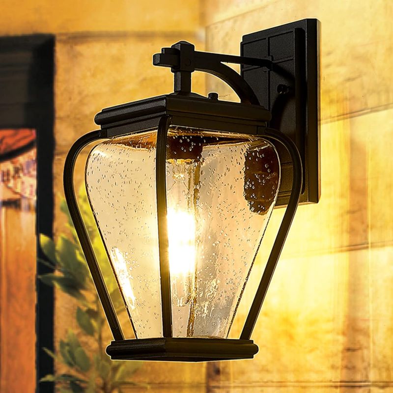 Photo 1 of Exterior Light Fixture, Large Outdoor Wall Lights Wall Sconce Aluminum Waterproof Lantern Porch Lamp Outside Lights for House, Patio, Garage (14.6" H x 9.9" W), G6002-1W-SBK
