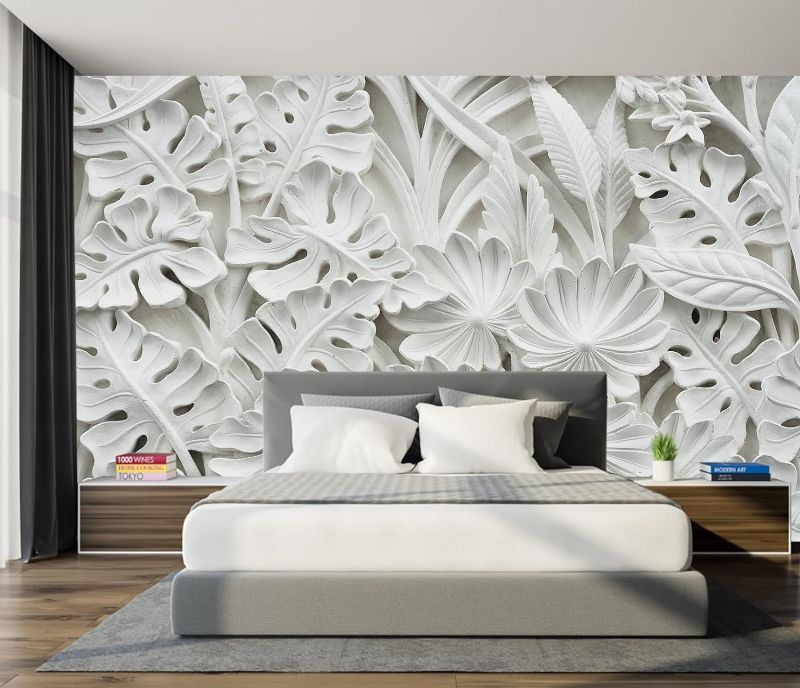 Photo 1 of 3D Embossed Botanical Leaf Wallpaper Tropical Plant Leaves Wall Mural Living Room Bedroom?Not Peel and Stick
