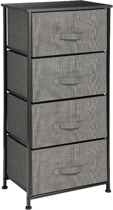 Photo 1 of mDesign Tall Dresser Storage Tower Stand with 4 Removable Fabric Drawers - Steel Frame, Wood Top Organizer for Bedroom, Entryway, Closet - Lido Collection - Charcoal Gray
