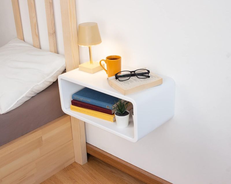 Photo 1 of Floating Nightstand Wooden, Bedside Table, Nightstand Shelf, Handmade, Wall Mounted Bedside Shelf, Minimalist and Unique Style (White)

