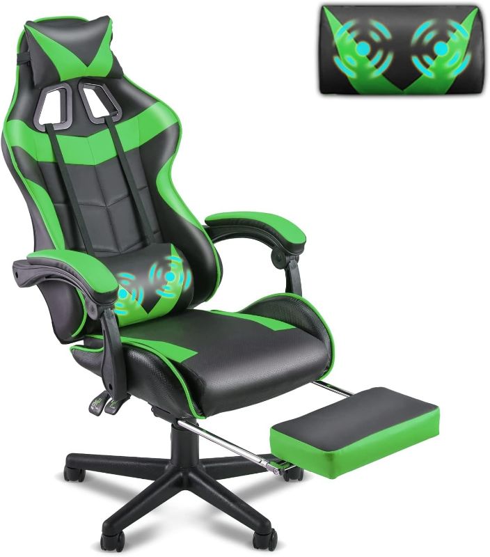 Photo 1 of Soontrans Green Gaming Chair with Footrest,Racing Gaming Chair,Computer Gamer Chair,Ergonomic Game Chair with Adjustable Headrest and Lumbar Support(Jungle Green)
