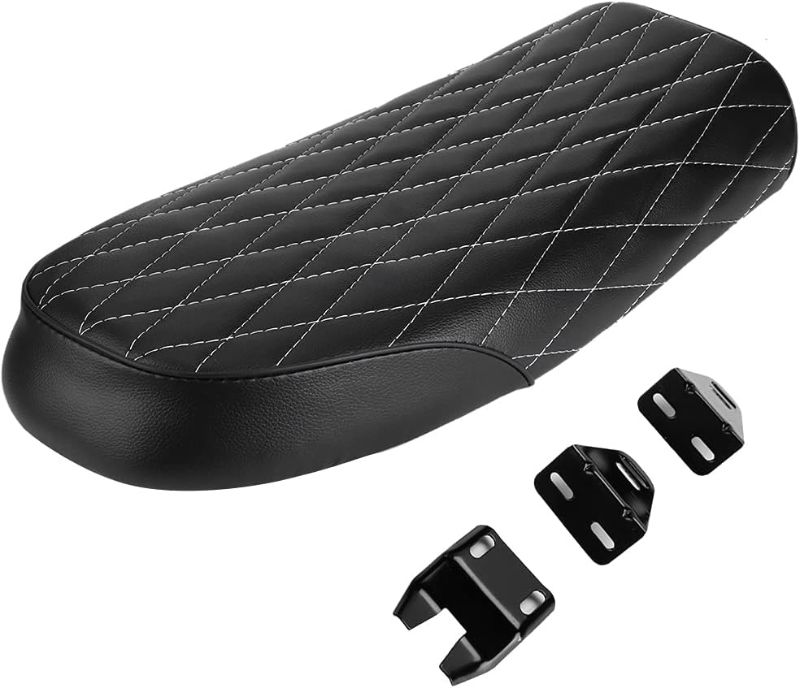 Photo 1 of PU Leather Vintage Cafe Racer Seat, Mini Motorcycle Saddle Beach Cruiser Cushion Pad Shock Absorption Mats Outdoor Equipment Kids Adults Sportsperson Amateur Travel Fit for CB CL AX100 CG125 (Black)
