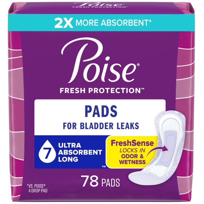 Photo 1 of Poise Incontinence Pads & Postpartum Incontinence Pads, 7 Drop Ultra Absorbency, Long Length, 78 Count
