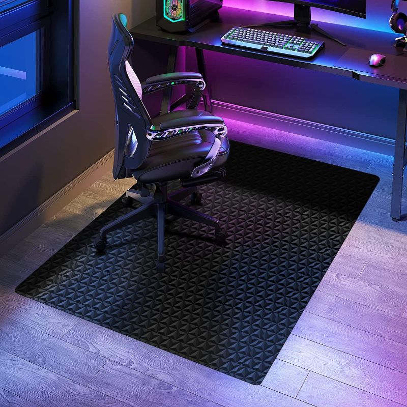 Photo 1 of SALLOUS Chair Mat for Hard Floor, 47" x 36" Vinyl Gaming Chair Mat for Hard Surface, Multi-Purpose Hard Floor Protector Desk Chair Mat for Home Office, Updated Version (Black)
