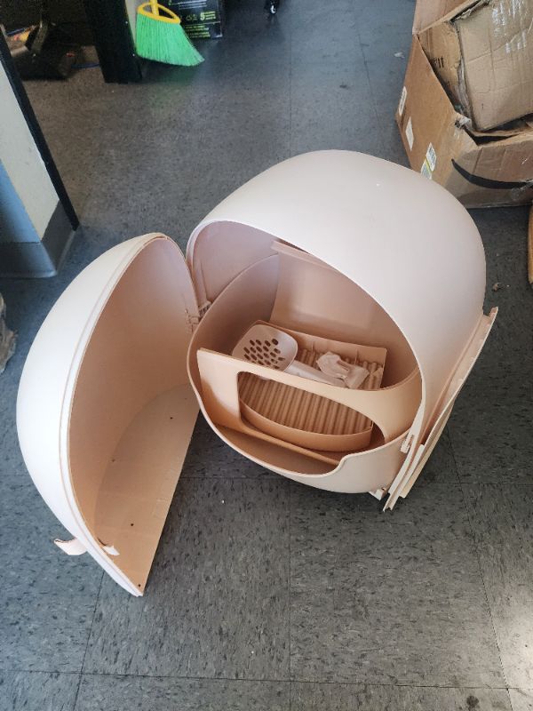 Photo 5 of MAKESURE | MAX Extra Large Enclosed Cat Litter Box | Milk Tea Pink