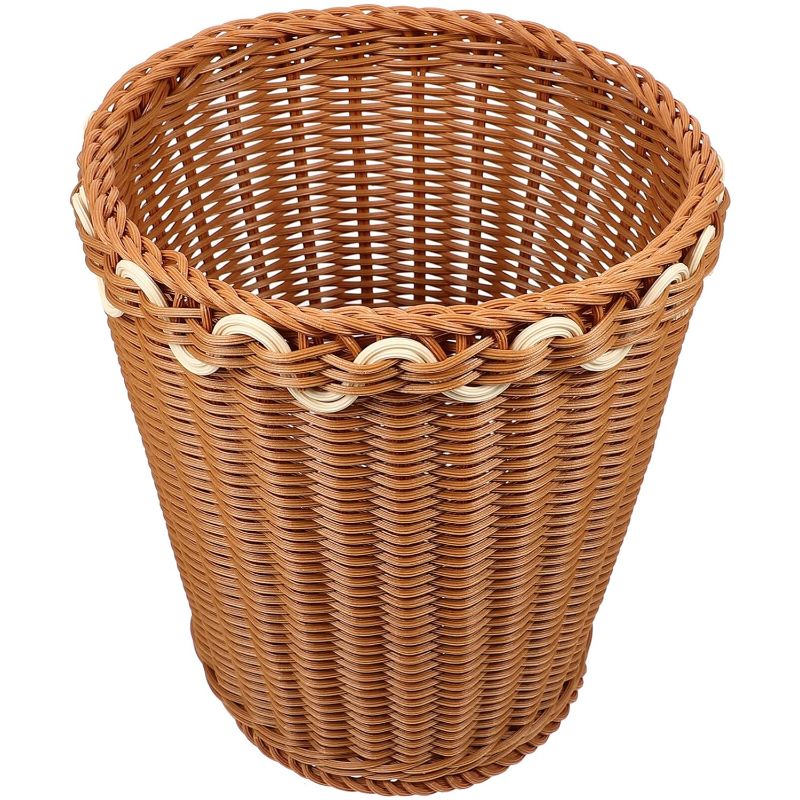 Photo 1 of Alipis Rattan Woven Trash Can, Imitation Rattan Waste Basket Wicker Garbage Can Round Waste Bin Rubbish Storage Container Basket for Home, Kitchen, Bathroom, Office
