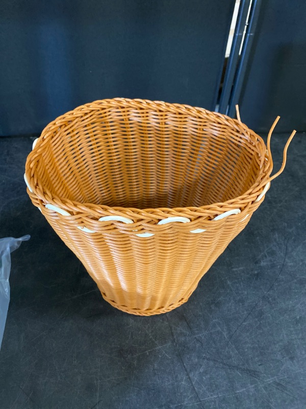 Photo 2 of Alipis Rattan Woven Trash Can, Imitation Rattan Waste Basket Wicker Garbage Can Round Waste Bin Rubbish Storage Container Basket for Home, Kitchen, Bathroom, Office
