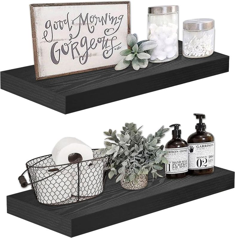 Photo 1 of QEEIG Bathroom Shelves 24 inches Long Wall Shelf 24 x 9 inch Set of 2, Black (008-60B)
