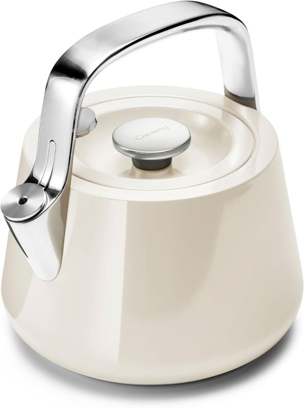 Photo 1 of Caraway 2 Quart Whistling Tea Kettle - Durable Stainless Steel Tea Pot - Fast Boiling, Stovetop Agnostic - Non-Toxic, PTFE & PFOA Free - Includes Pot Holder - Cream
