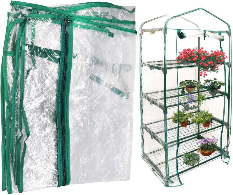 Photo 1 of Mini Greenhouse Transparent PVC Cover Portable Small Greenhouses Cover wih Roll-Up Zipper Door, Waterproof Garden Green House Tent(Iron Stand not Include)
