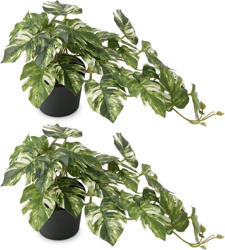 Photo 1 of 2 Packs Artificial Hanging Plants Fake Potted Plants, Small Faux Plants in Pot for Home Room Indoor Outdoor Shelf Decor
