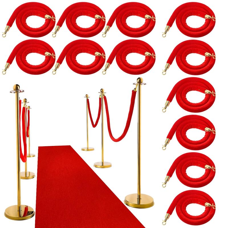 Photo 1 of 12 Set Red Carpet Party Decorations,Posts and Velvet Ropes with Red Aisle Runway Rug for Kids Red Carpet Night Movie Night Party Christmas Wedding Decoration
