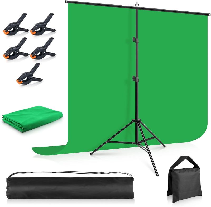 Photo 1 of Green Screen Backdrop with Stand 5x6.5ft, Foccalli Photography Backdrop Stand with Chromakey Muslin Background, 5 Backdrop Clips and Sandbag for Streaming Gaming Photoshoot
