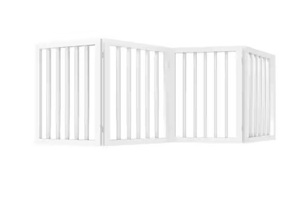 Photo 1 of 4-Panel Wooden Freestanding Folding Pet Gate in White
