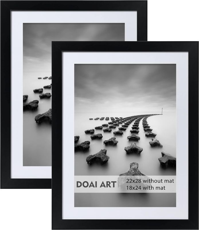 Photo 1 of DOAI ART 22x28 Poster Frame Black 2 Pack without Mat or 18x24 with Mat - Polished Plexiglass for Wall Vertically or Horizontally Display - Wall Mounting Hardware Included
