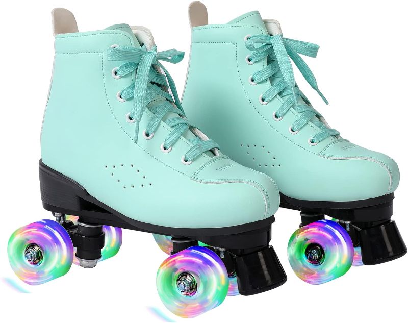 Photo 1 of [8.5] Roller Skates,Classic Quad Skates for Women and Girls with 8 Light up Wheels, High-top PU Leather Roller Skates for Men and Boys,Use Indoor and Outdoor
