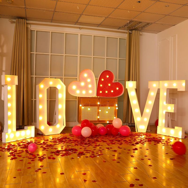 Photo 1 of Giant Marquee LOVE LED Letters Heart LED Light Sign Wedding 4 ft Tall Light up LOVE Sign with 2.4 ft Heart Shaped Lights for Proposal Anniversary Birthday Valentine's Day Party Decor
