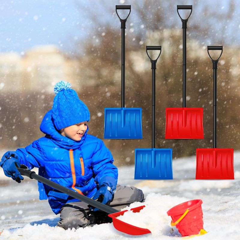 Photo 1 of 4 Pcs Winter Snow Shovel for Driveway 35 Inches Heavy Duty Kid Snow Shovel with Metal Handle and Plastic Blade Comfort D Shape Grip for Child Children Snow Removal Outdoor Activities- ALL BLACK
