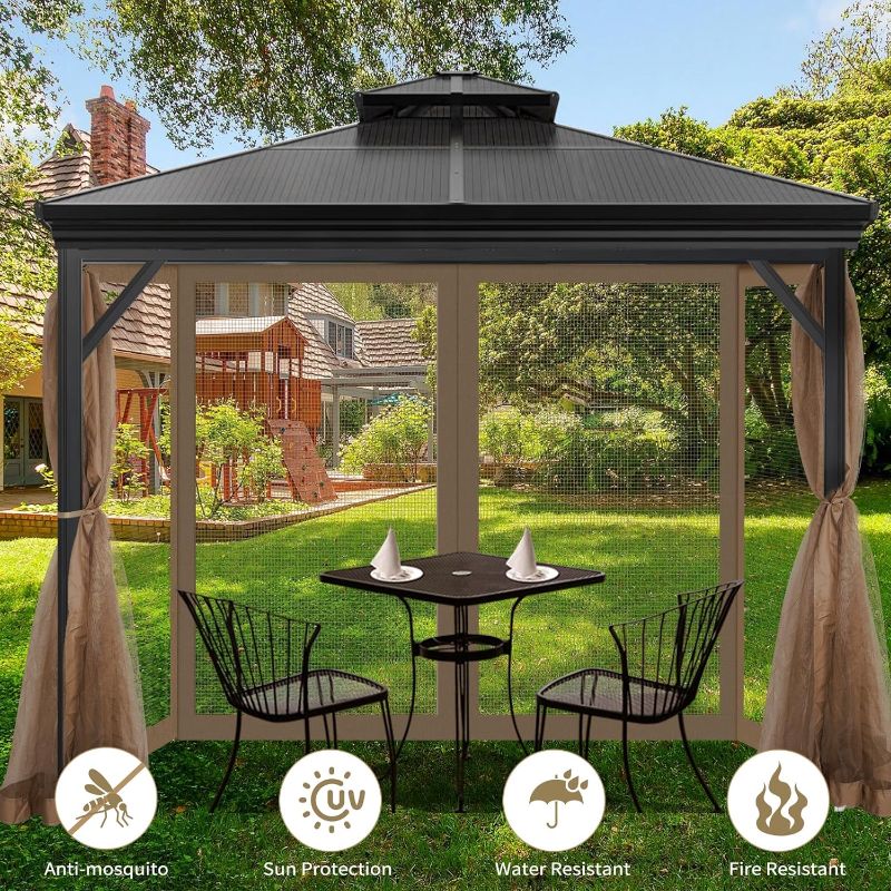 Photo 1 of Gazebo Universal Replacement Mosquito Netting, 10' x 10' Outdoor Mesh Netting Screen 4-Panel Sidewall with Zipper for Patio, Canopy, Garden and Backyard, Khaki(Mosquito Net Only)
