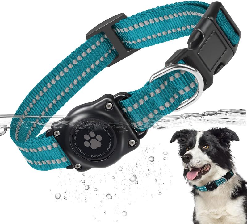 Photo 1 of Airtag Dog Collar, 100% Waterproof Integrated Apple Air Tag Dog Collars, Reflective GPS Dog Collar with Hard PC AirTag Holder Case for Medium Dog MEDIUM 
