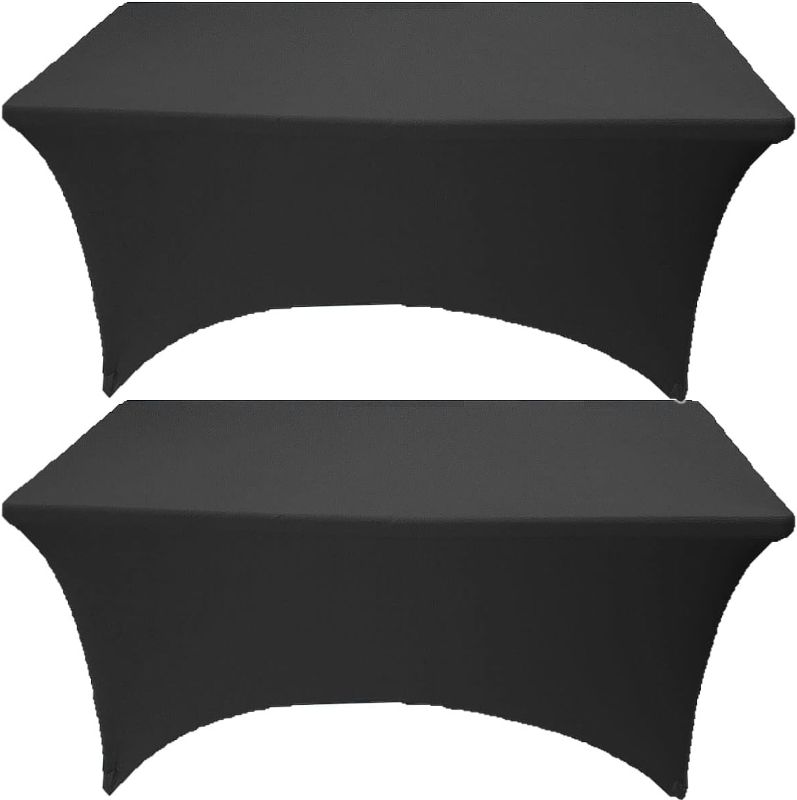 Photo 1 of 2 Pack 6FT Black Spandex Tablecloth Stretch Fitted Table Cover for Rectangular Table Event, Wedding, Banquet and Parties
