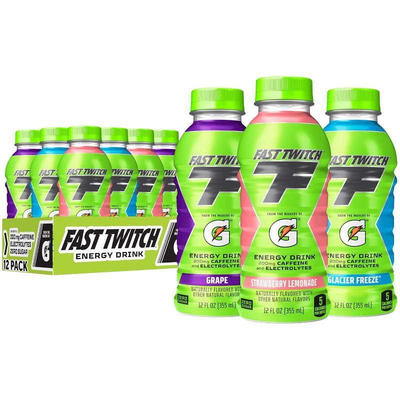 Photo 1 of 
Fast Twitch Energy Drink from the Makers of Gatorade, Glacier Freeze, Strawberry Lemonade, Grape Variety Pack, 12 Fl Oz (Pack of 12)