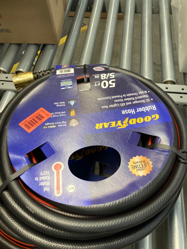 Photo 2 of Swan Products CGYSGC58050 Goodyear MAXLite Premium Rubber+ Water Hose with Crush Proof Couplings 50' x 5/8", Black