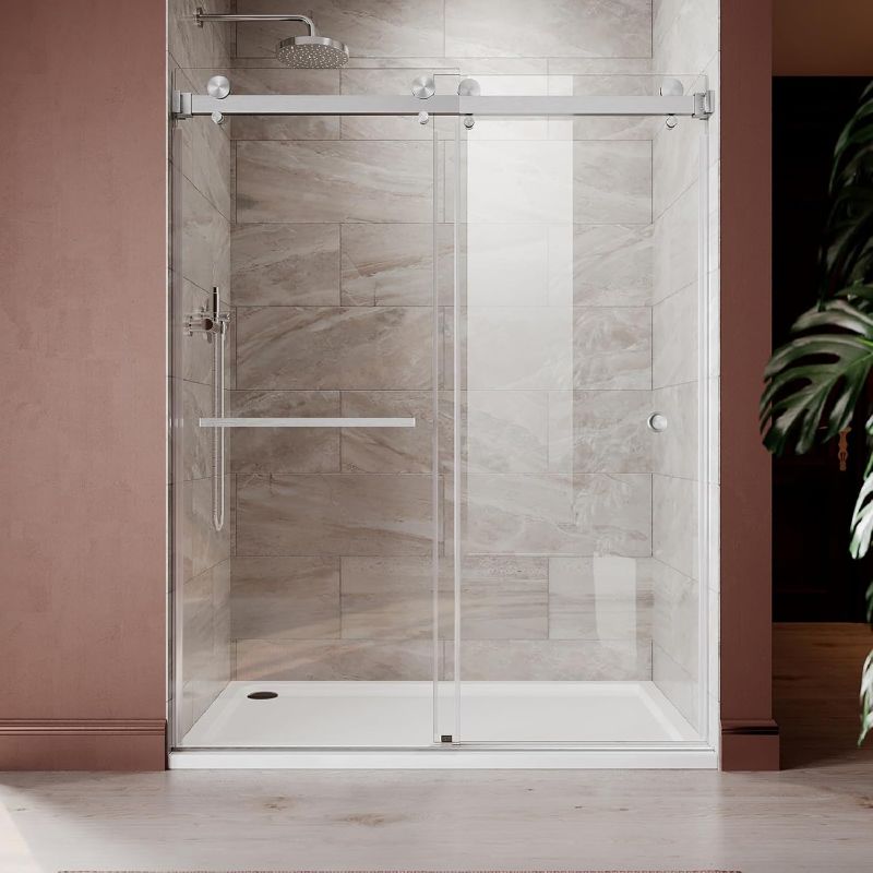 Photo 1 of *** Picture for reference. Frame only! Frameless Stainless Steel Bypass Shower Door in Brushed Nickel 