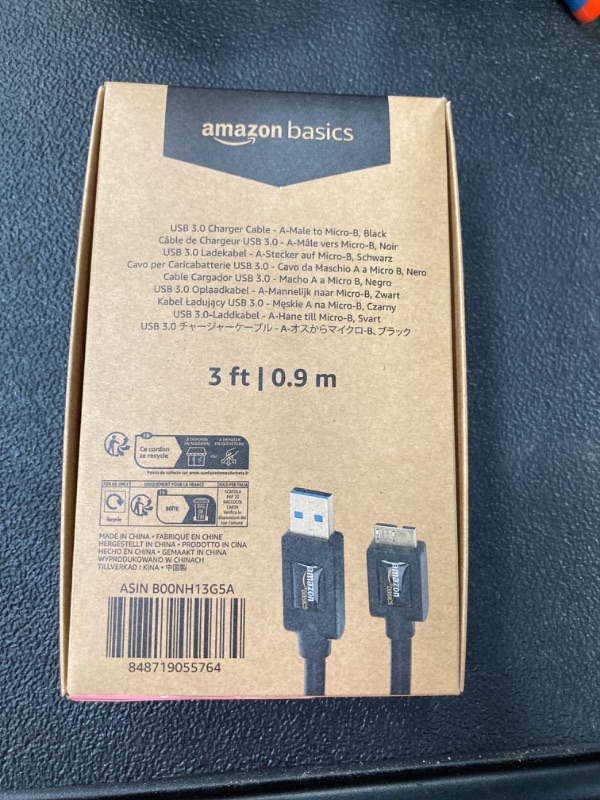 Photo 2 of *** Picture for reference. (3 feet) Amazon Basics USB 3.0 Cable, Type USB-A Male to Micro USB, Black